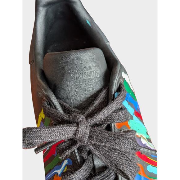 Adidas Stan Smith Men’s 8 Black Leather Sneakers Custom Paint Splatter Art Shoes main image 4